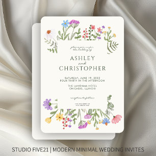 Modern Rustic Wildflower Border Wedding Invitation
