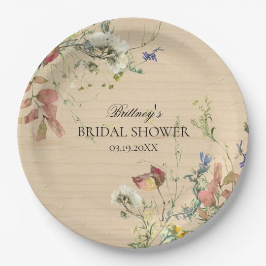 Modern Rustic Wildflower Bridal Shower Paper Plate Uk 