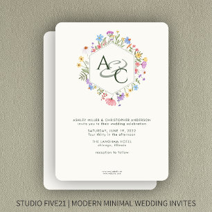 Modern Rustic Wildflower Monogram Wedding Invitation