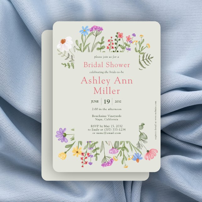 Modern Rustic Wildflower Soft Sage Bridal Shower Invitation (Creator Uploaded)