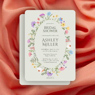 Modern Rustic Wildflower Soft Sage Bridal Shower Invitation
