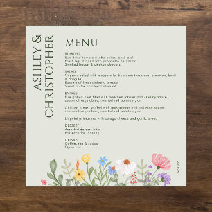 Modern Rustic Wildflower Soft Sage Wedding Menu