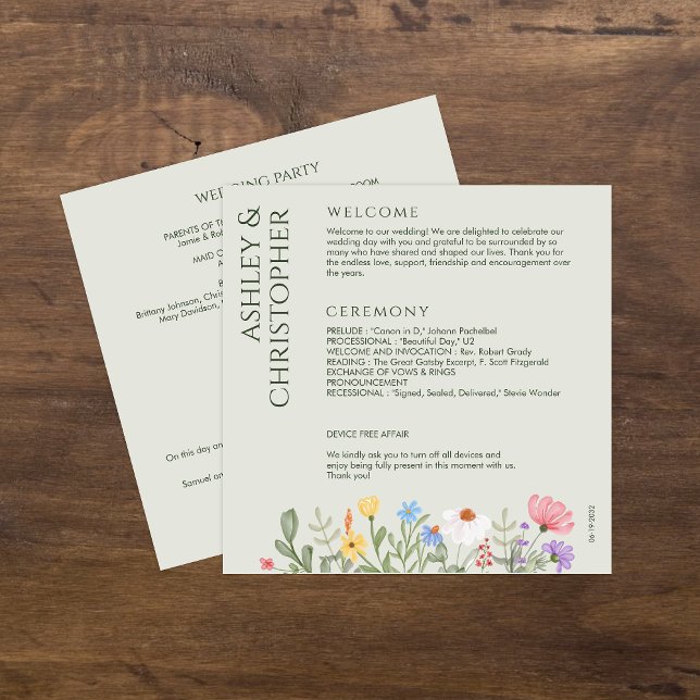 Modern Rustic Wildflower Soft Sage Wedding Programme (Creator Uploaded)