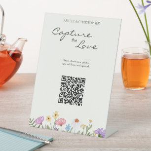 Modern Rustic Wildflower Wedding Photo Pedestal Sign