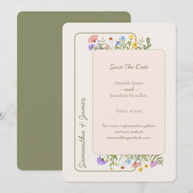 Modern Rustic Wildflower Wedding Save The Date Invitation (Front/Back)