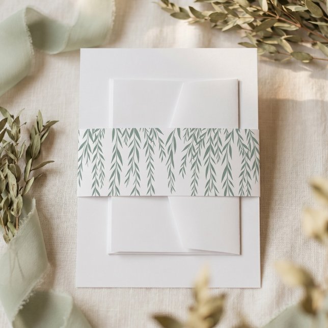 Modern Rustic Willow Tree Foliage Bohemian Wedding Invitation Belly Band (Modern Rustic Willow Tree Foliage Bohemian Wedding Invitation Belly Band)