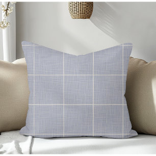 Modern Rustic Windowpane Plaid Linen Blue Cushion