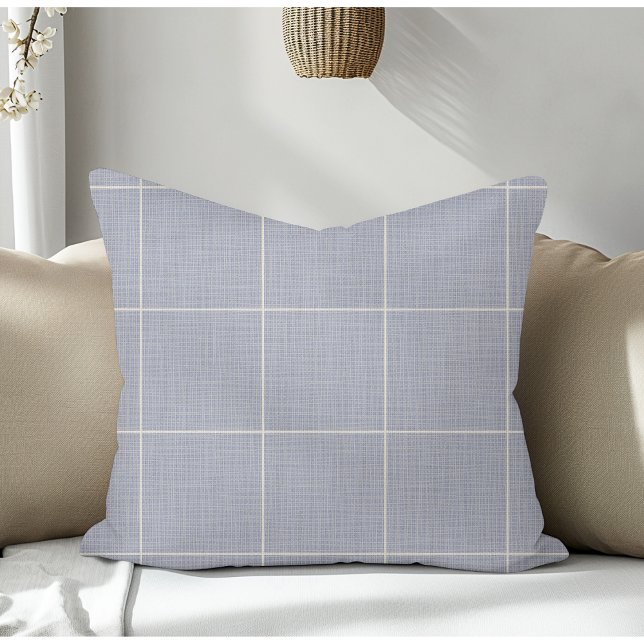 Modern Rustic Windowpane Plaid Linen Blue Cushion (Creator Uploaded)