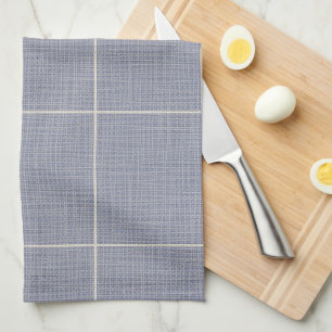 Modern Rustic Windowpane Plaid Linen Blue Tea Towel