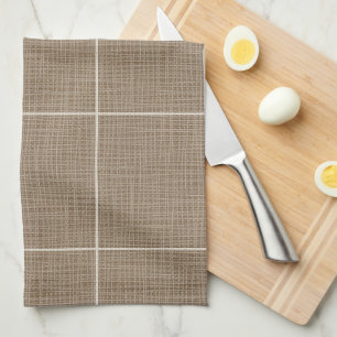 Modern Rustic Windowpane Plaid Linen Brown Tea Towel