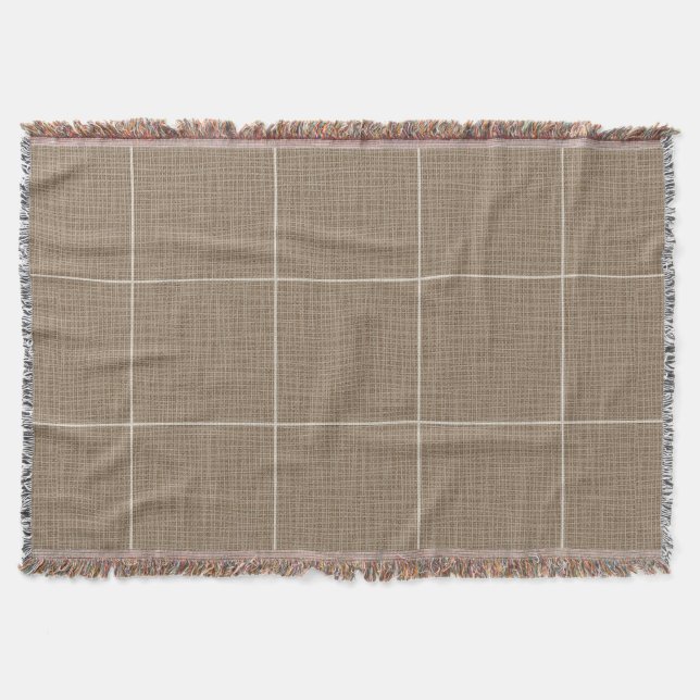Modern Rustic Windowpane Plaid Linen Brown Throw Blanket (Front)