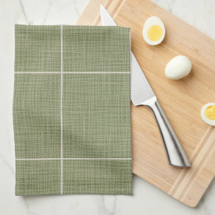 Modern Rustic Windowpane Plaid Linen Green Tea Towel