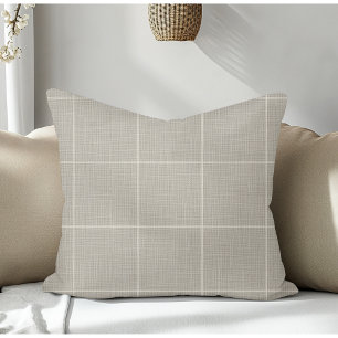 Modern Rustic Windowpane Plaid Linen Grey Cushion