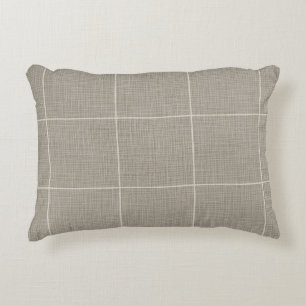Modern Rustic Windowpane Plaid Linen Grey Decorative Cushion