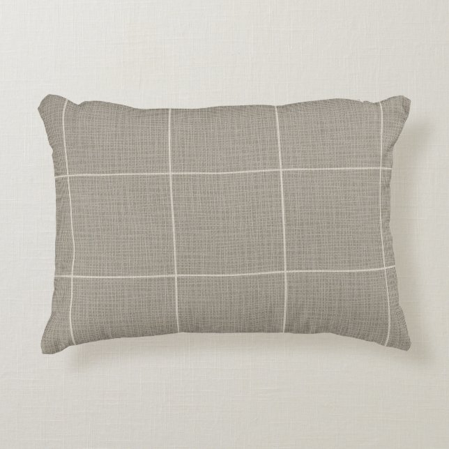 Modern Rustic Windowpane Plaid Linen Grey Decorative Cushion (Front)