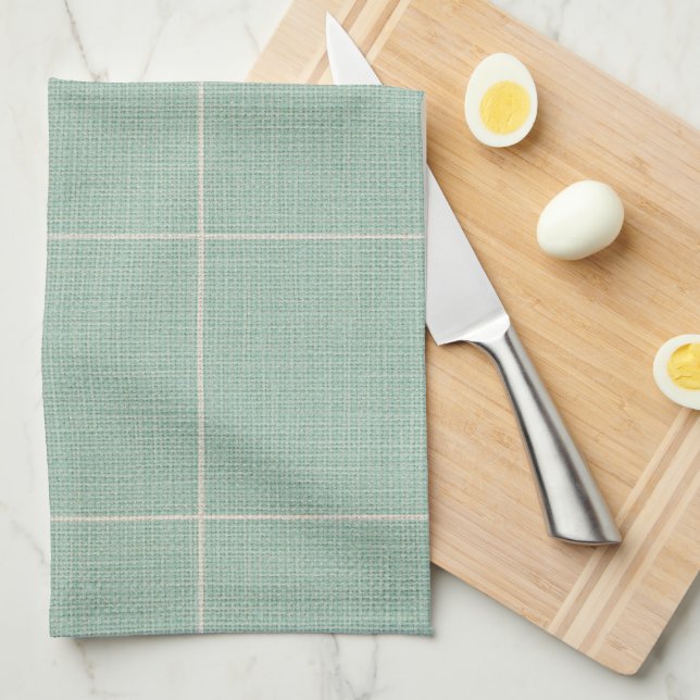 Modern Rustic Windowpane Plaid Linen Light Teal Tea Towel (Quarter Fold)