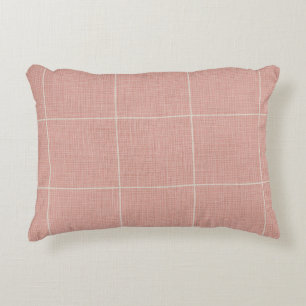 Modern Rustic Windowpane Plaid Linen Pink Decorative Cushion