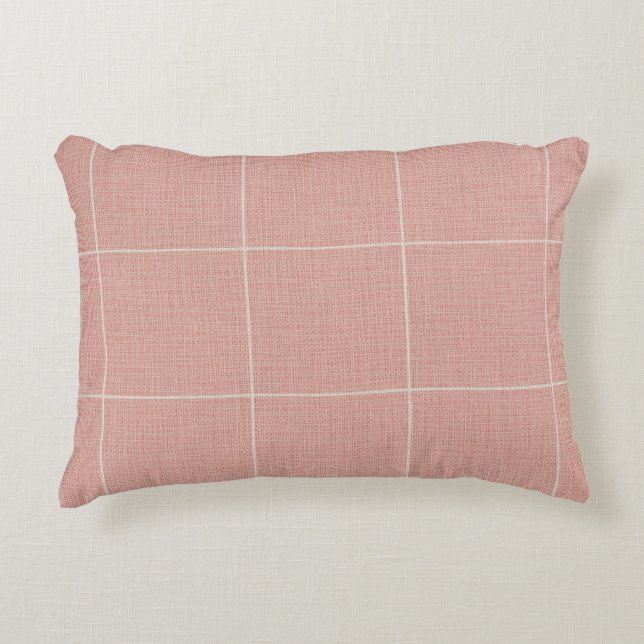 Modern Rustic Windowpane Plaid Linen Pink          Decorative Cushion (Front)