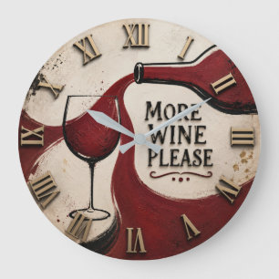 Modern Rustic Wine Lover More Wine Please Large Clock
