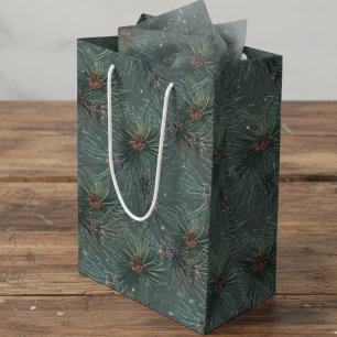 Modern Rustic Winter Pine Pattern Medium Gift Bag