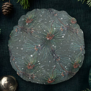 Modern Rustic Winter Pine Pattern Round Cushion