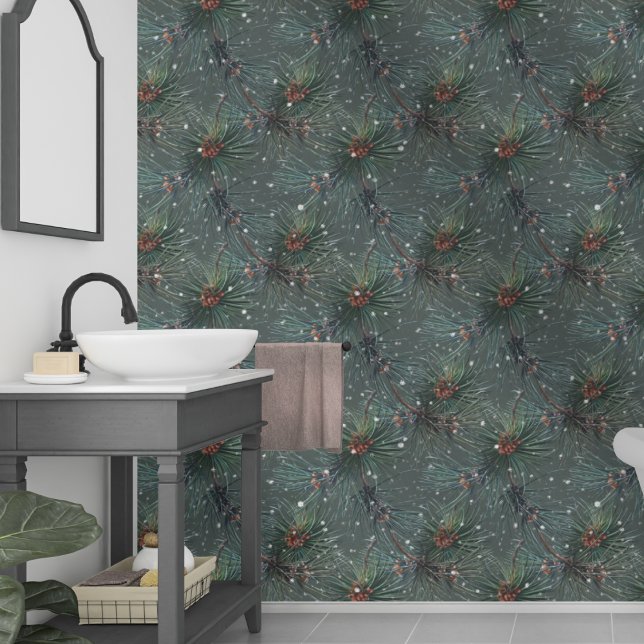 Modern Rustic Winter Pine Pattern Wallpaper (Creator Uploaded)