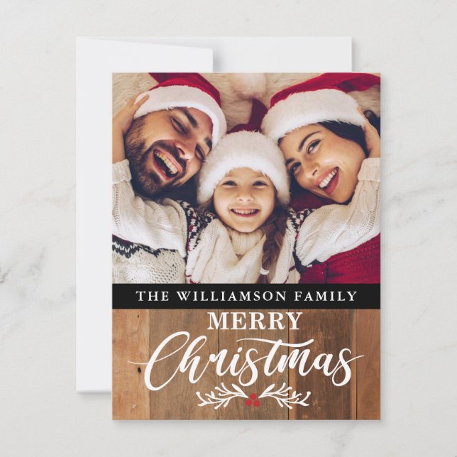 Modern Rustic Wood Family Photo Christmas Card (Front)
