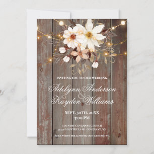 Modern Rustic Wood Floral Lights Wedding  Invitation