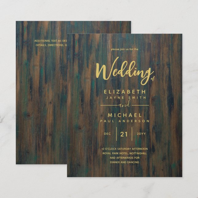 Modern Rustic Wood Gold Budget Wedding Invites (Front/Back)