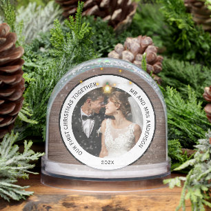 Modern Rustic Wood Grain Couples First Christmas  Snowglobe
