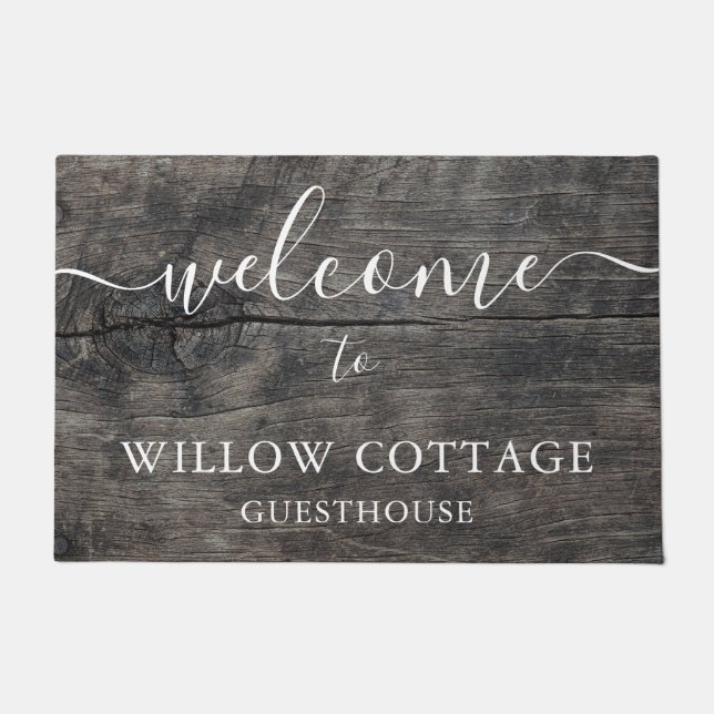 Modern Rustic Wood Guesthouse Welcome Doormat (Front)