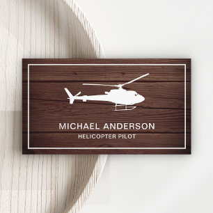 Modern Rustic Wood Helicopter Pilot Business Card
