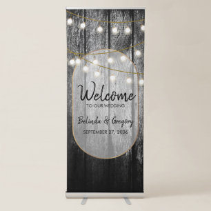 Modern Rustic Wood Lights Wedding Welcome Sign
