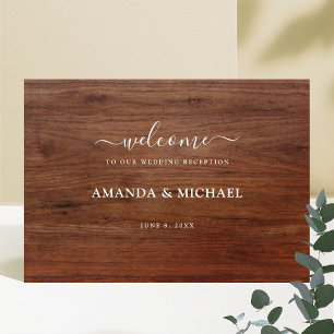 Modern Rustic Wood Look Wedding Reception Welcome Poster