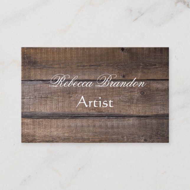 Modern Rustic Wood Signature Script Business Card (Front)
