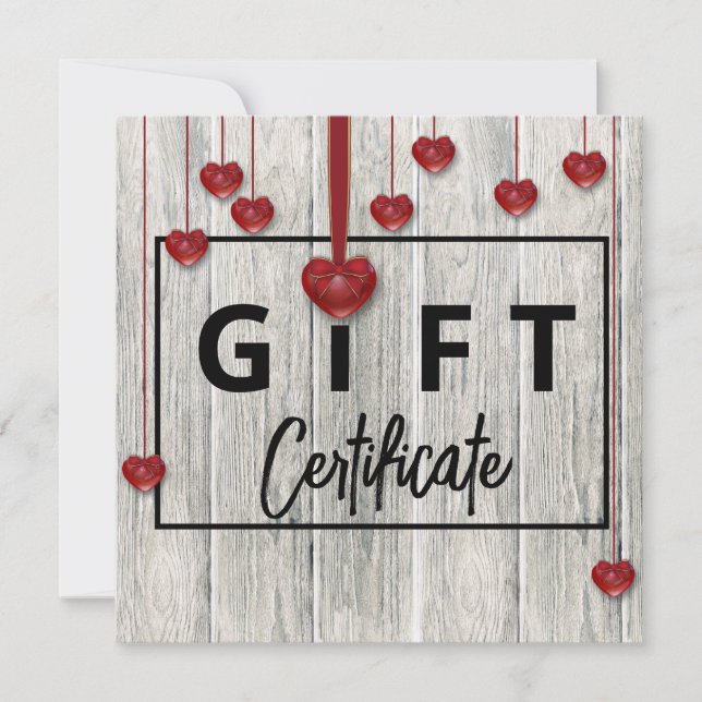 Modern Rustic Wood Valentines Day Hearts Gift Card (Front)