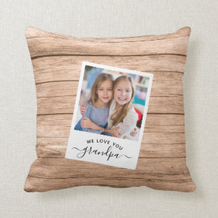 Modern Rustic Wood We love you Grandpa Photo Cushion