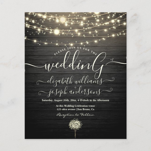 Modern Rustic Wood & White Lights String wedding   Flyer (Front)