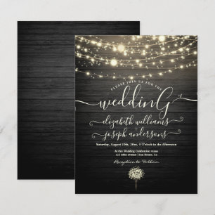 Modern Rustic Wood & White Lights String wedding   Invitation