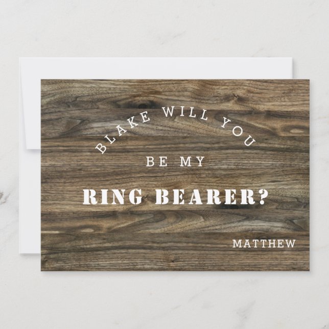 Modern Rustic Wood Will You Be My Ring Bearer Card (Front)