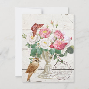 Modern rustic wood with flowers Botanical artwork Postcard