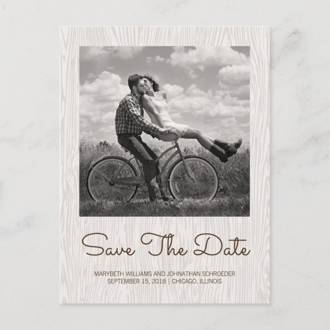 Modern Rustic Woodgrain Save The Date Postcard (Front)