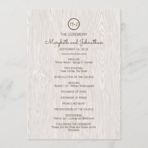 Modern Rustic Woodgrain Wedding Ceremony Program Programme