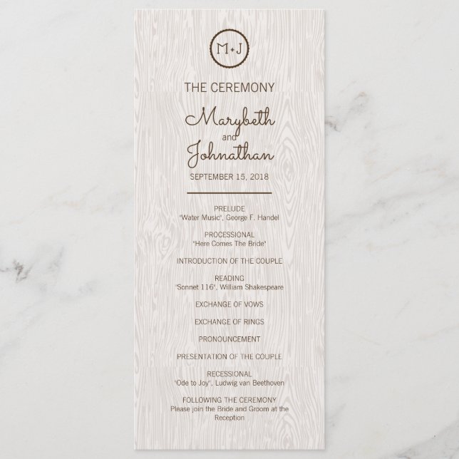 Modern Rustic Woodgrain Wedding Ceremony Program Programme (Front)