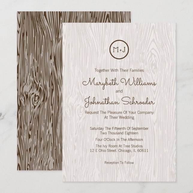 Modern Rustic Woodgrain Wedding Invitation Card (Front/Back)