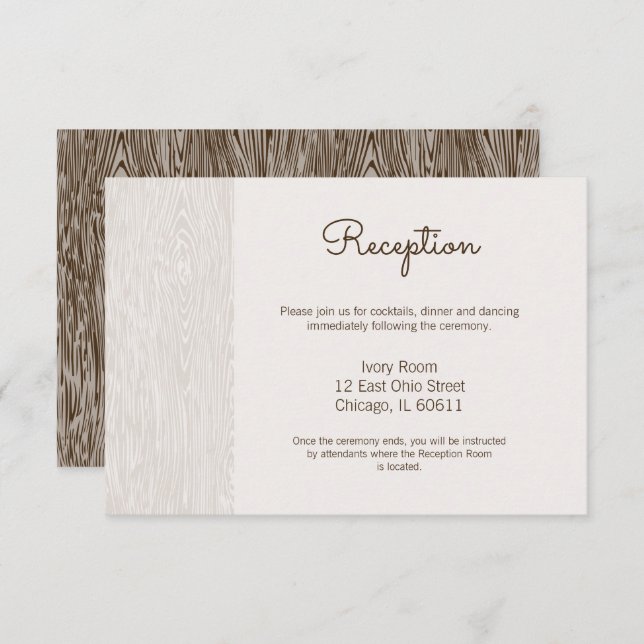 Modern Rustic Woodgrain Wedding Reception Card (Front/Back)