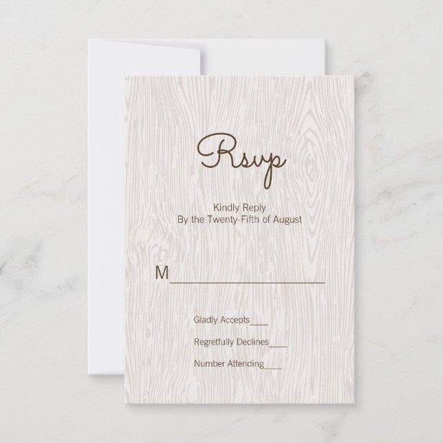 Modern Rustic Woodgrain Wedding RSVP Card (Front)