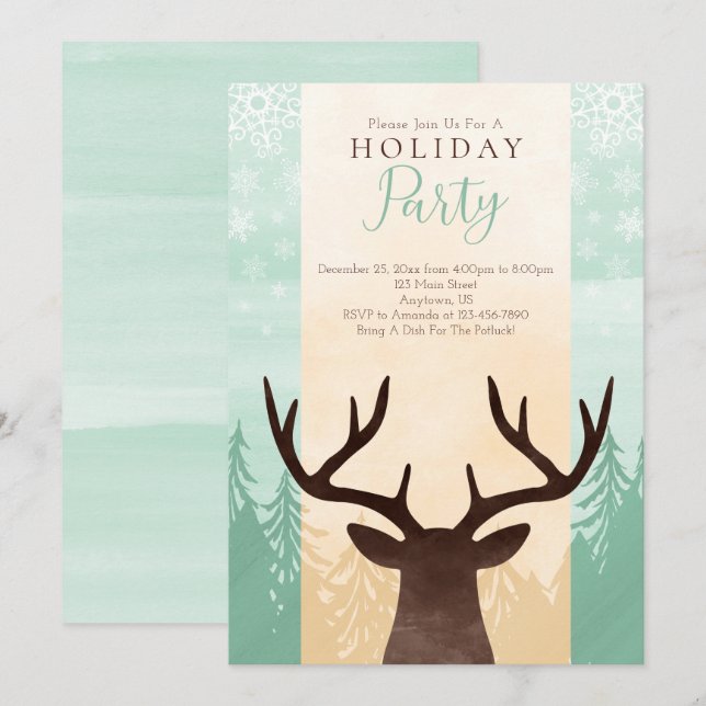 Modern Rustic Woodland Deer Christmas Invitation (Front/Back)