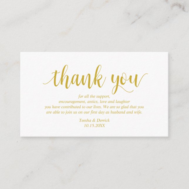 Modern Rustic Yellow gold, Wedding Thank you Enclosure Card (Front)
