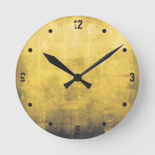 Modern rustic yellow grey white abstract round clock